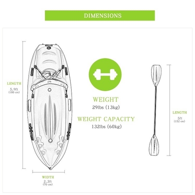 Leggera monoposto seduta in cima kayak con lunghezza m 2m e paddlers max 1
