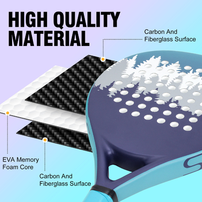WOOWAVE Professionale Fibra di Carbonio EVA Memory Core Soft Beach Tennis Racket Padel Blu