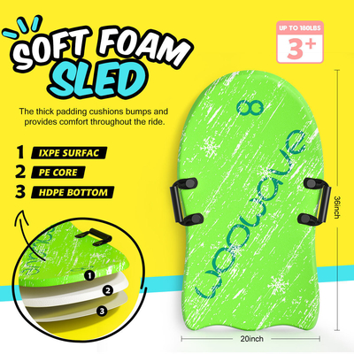 3&quot; Woowave Durable Green Adult Snow Ski Sled Migliori slitte da neve in schiuma per bambini e adulti 1&quot; Spessore della tavola