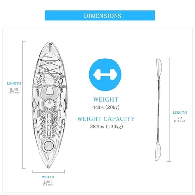 Single LLDPE Plastic Kayak Canoe di pesca Paddle Ocean Kayak per prestazioni senza pari