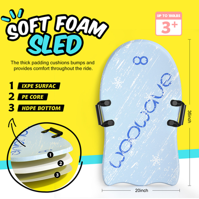 Sledie da neve da 36 pollici per bambini Sci Kid Sledie da neve con due maniglie Leggero e PE Core