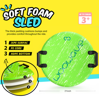 Sled di schiuma morbida Forma rotonda 21 pollici Scooter da sci per bambini Sled da neve per bambini Snowboard