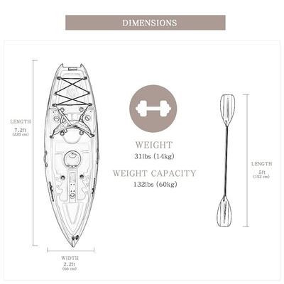 1 persona a pedali azionamento di pesca kayak a Woowave gonfiabile con caratteristiche standard guinzaglio