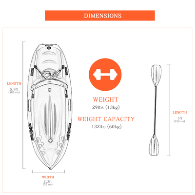 1.8M Canoe per bambini Sedere in cima Kayak Canoe Pesca Kayak con accessori di WOOWAVE