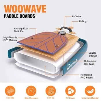 Leash di surf a colori personalizzati Woowave ISUP Bodyboard 10'2' per Lakes Rivers and Design