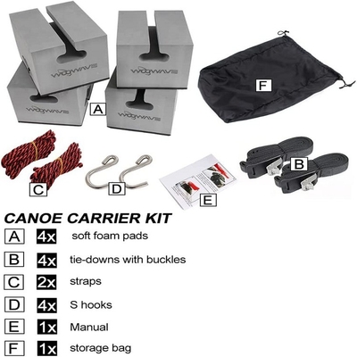 WOOWAVE Deluxe Soft Foam Block Canoe Carrier Kit per Laghi Fiumi Facile da installare