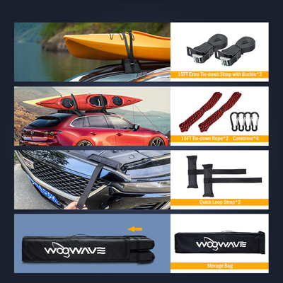 Borsa portatile inclusa Logo di etichetta tessuta Soft Kayak Roof Rack per tutte le auto