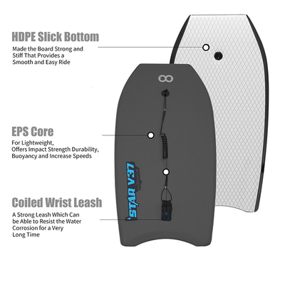 Bodyboard per surf professionistico 1.42lbs Peso di tavola 18.5 pollici Larghezza della tavola su misura