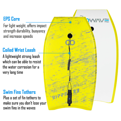 Disegno colore e logo personalizzato Giallo 33 pollici Bodyboard per il surf sui laghi Fiumi