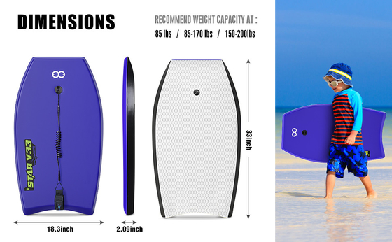 Peso della tavola 1.17lbs Woowave 33 pollici Custom Design HDPE Shortboard Bodyboard per Cavalieri