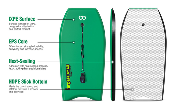 20.9 Inch Board Width Woowave EVA Surfboard Bodyboard con Bodyboard Leash Verde