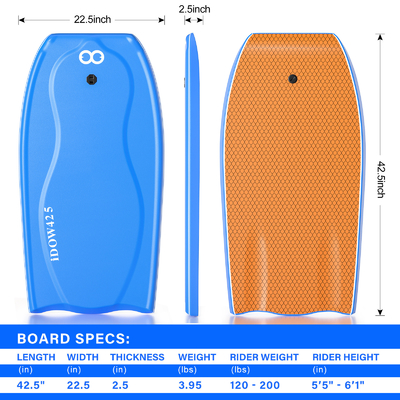 Bodyboard leggero con guinzaglio da surf 22,5 pollici di larghezza 3,95 libbre di peso