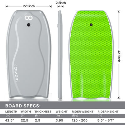 22Bodyboard da surf da 0,5 pollici con supporto interno a carbon rod e design leggero